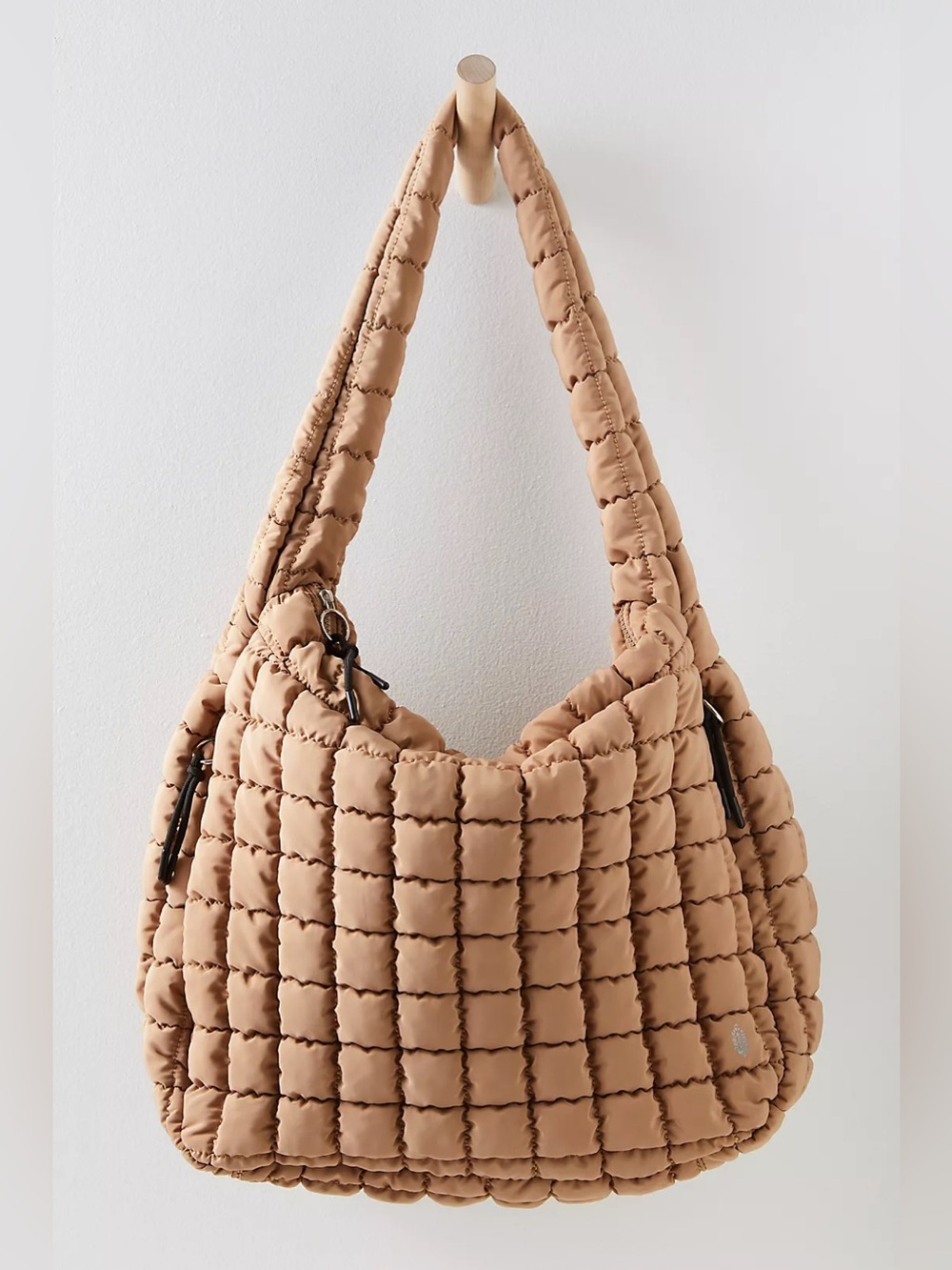 Free People Quilted Puff Hobo Bag in Tan